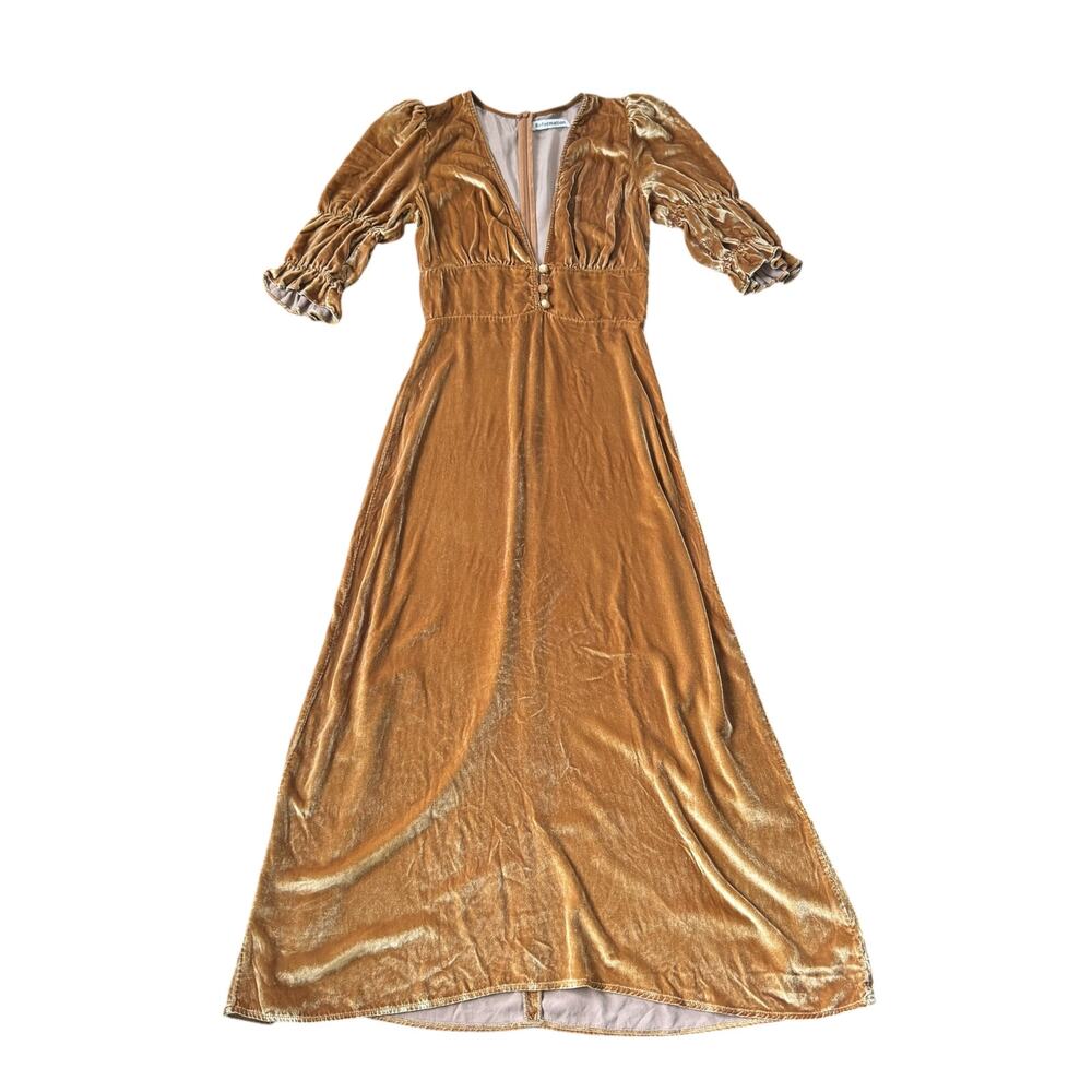 Reformation Maura Velvet Midi Dress Gold